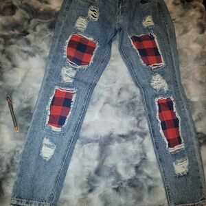 Premiere Denim by rue21 Women's Blue Jeans with Red Plaid Accents